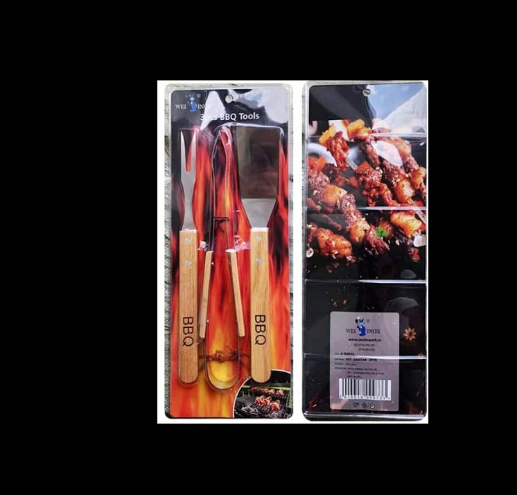 Set Ustensile Grătar 3 Piese Fier + Lemn A-00973 Wei